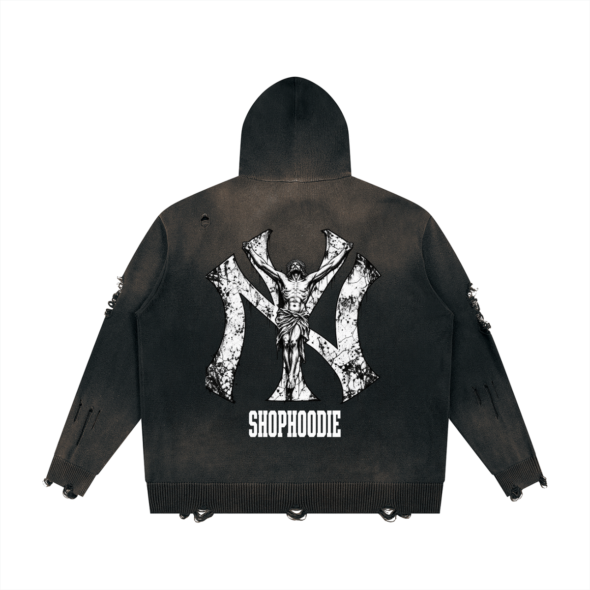 SHOPHOODIE® AVANT-GARDE NY Distressed Full-Zip Oversized Hoodie — 760 GSM — product image 2