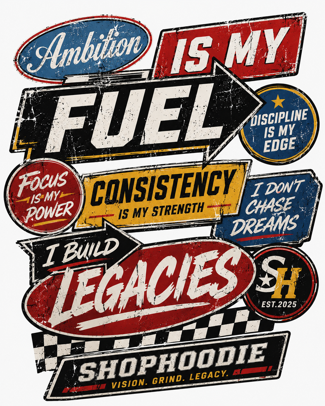 SHOPHOODIE AMBITION LEGACY RACER Snow Washed Oversized Cotton T-Shirt