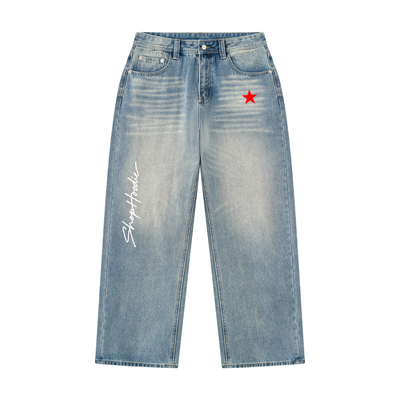 SHOPHOODIE® AVANT LIMITED RUN Men’s Vintage Wash Heavyweight Denim Jeans — 470 GSM front view