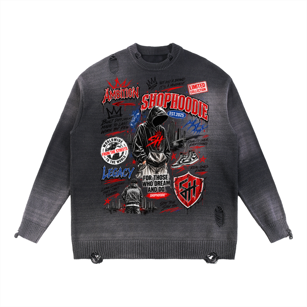 SHOPHOODIE® Sunfade Distressed Oversized Crewneck Sweatshirt — 425 GSM — product image 1