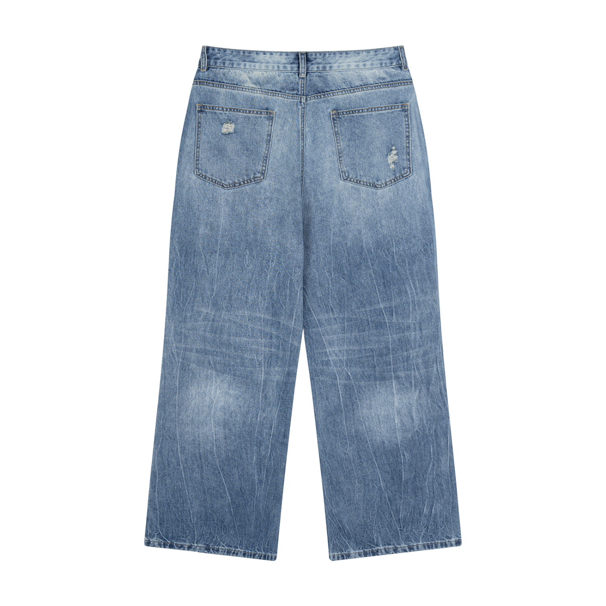 SHOPHOODIE® BLANK distressed straight-leg denim jeans 380 GSM Jeans Blue view two