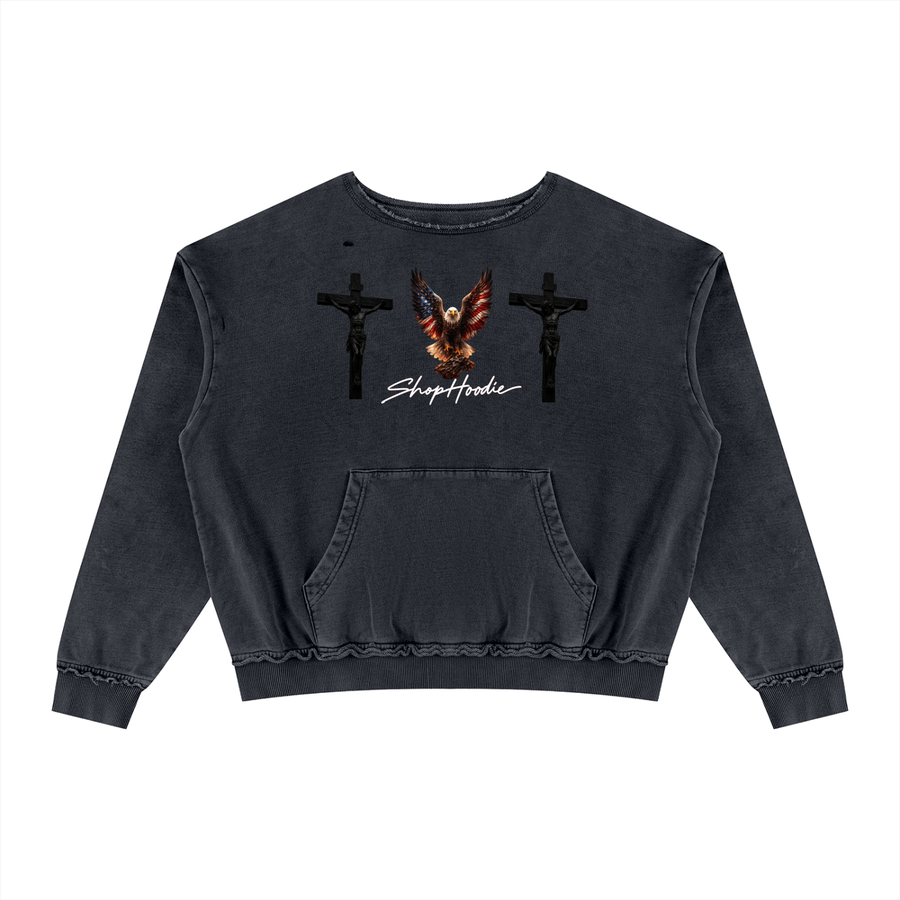 SHOPHOODIE® DOUBLE CROSS Raw Edge Crewneck Sweatshirt