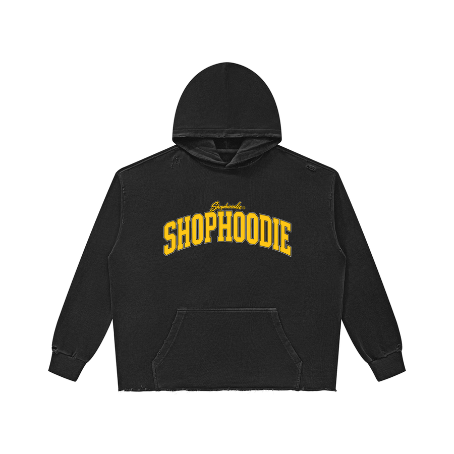 SHOPHOODIE® LONDON EXCLUSIVE Heavyweight Vintage-Wash Raw-Edge Hoodie — 420 GSM