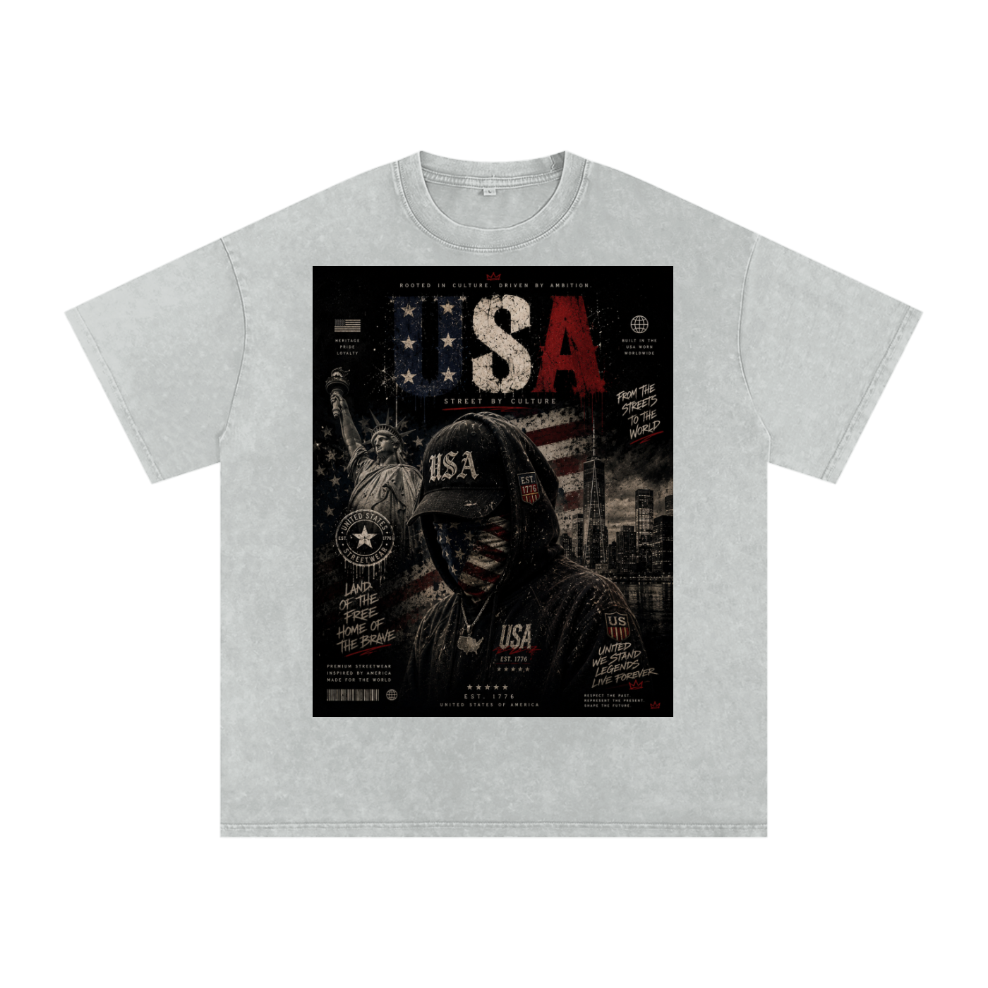 SHOPHOODIE USA DREAMER-Snow Washed Oversized Cotton T-Shirt