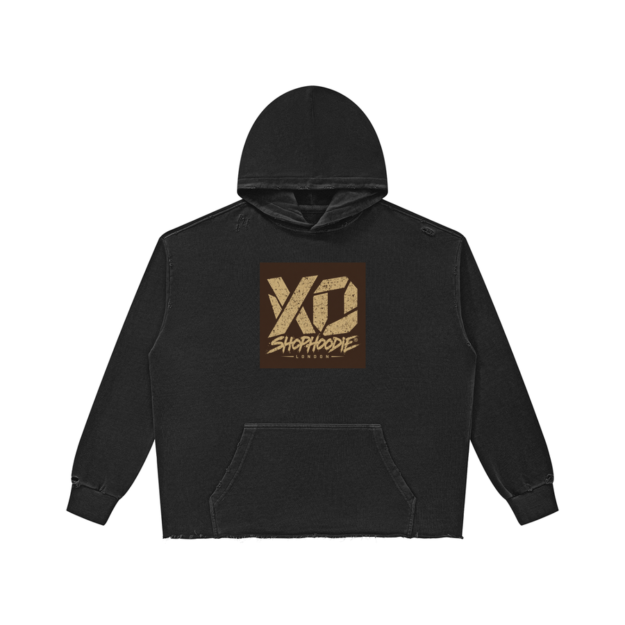 SHOPHOODIE® LONDON XO Unisex Vintage-Wash Raw-Edge Hoodie — 420 GSM