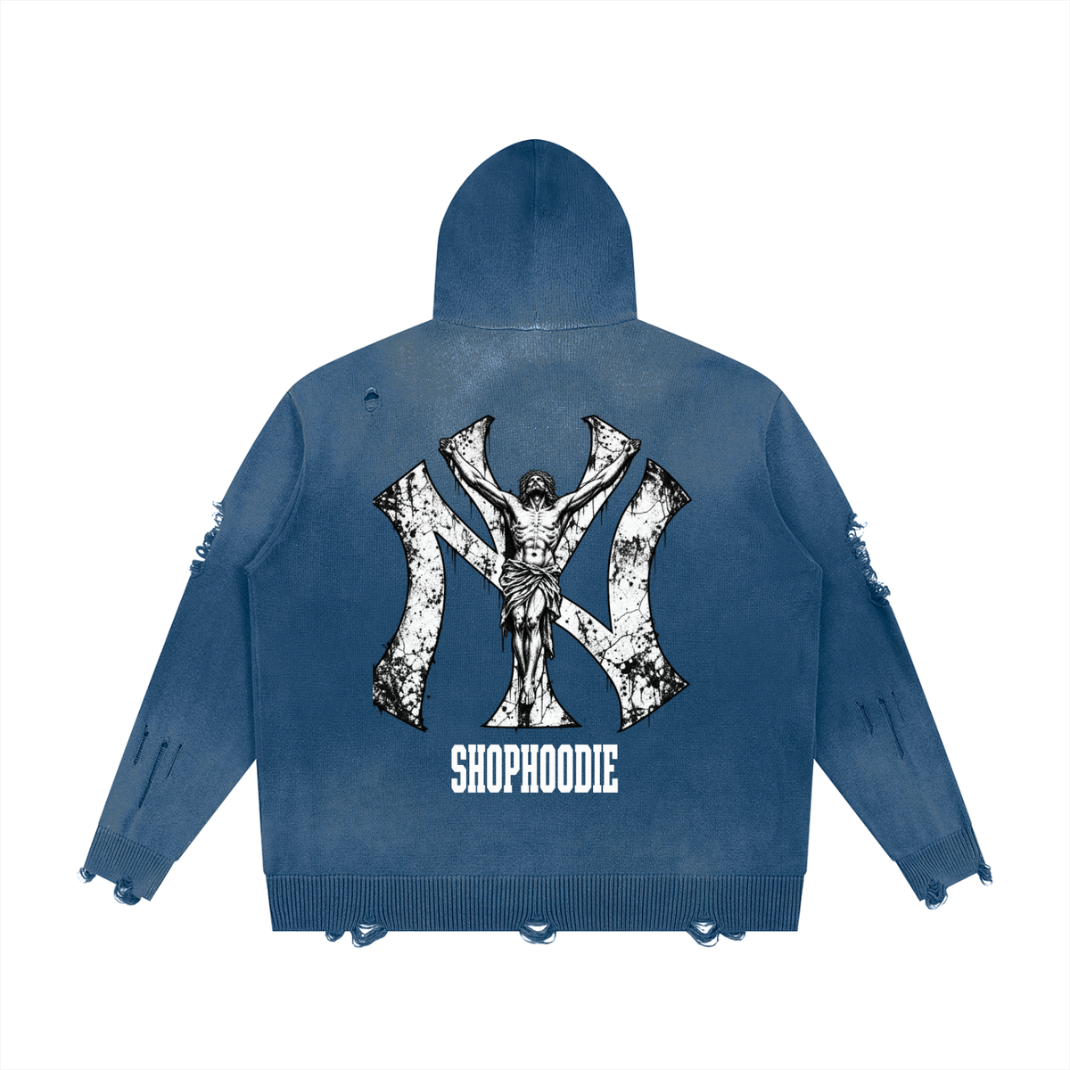 SHOPHOODIE® AVANT-GARDE NY Distressed Full-Zip Oversized Hoodie — 760 GSM — product image 6