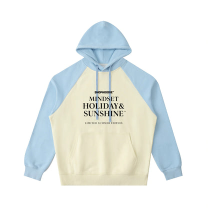 ShopHoodie brand hoodie with 'Mindset Holiday & Sunshine' text on a white background