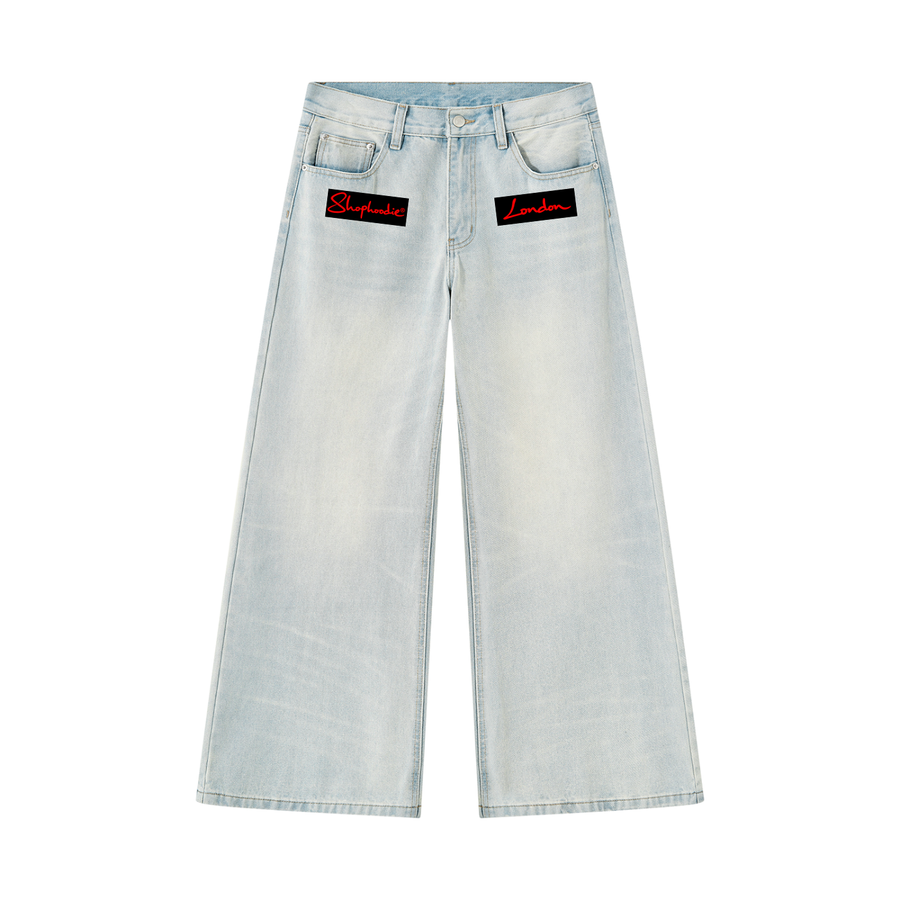 SHOPHOODIE® LONDON EXCLUSIVE Vintage Wash Wide Leg Denim Jeans — 470 GSM