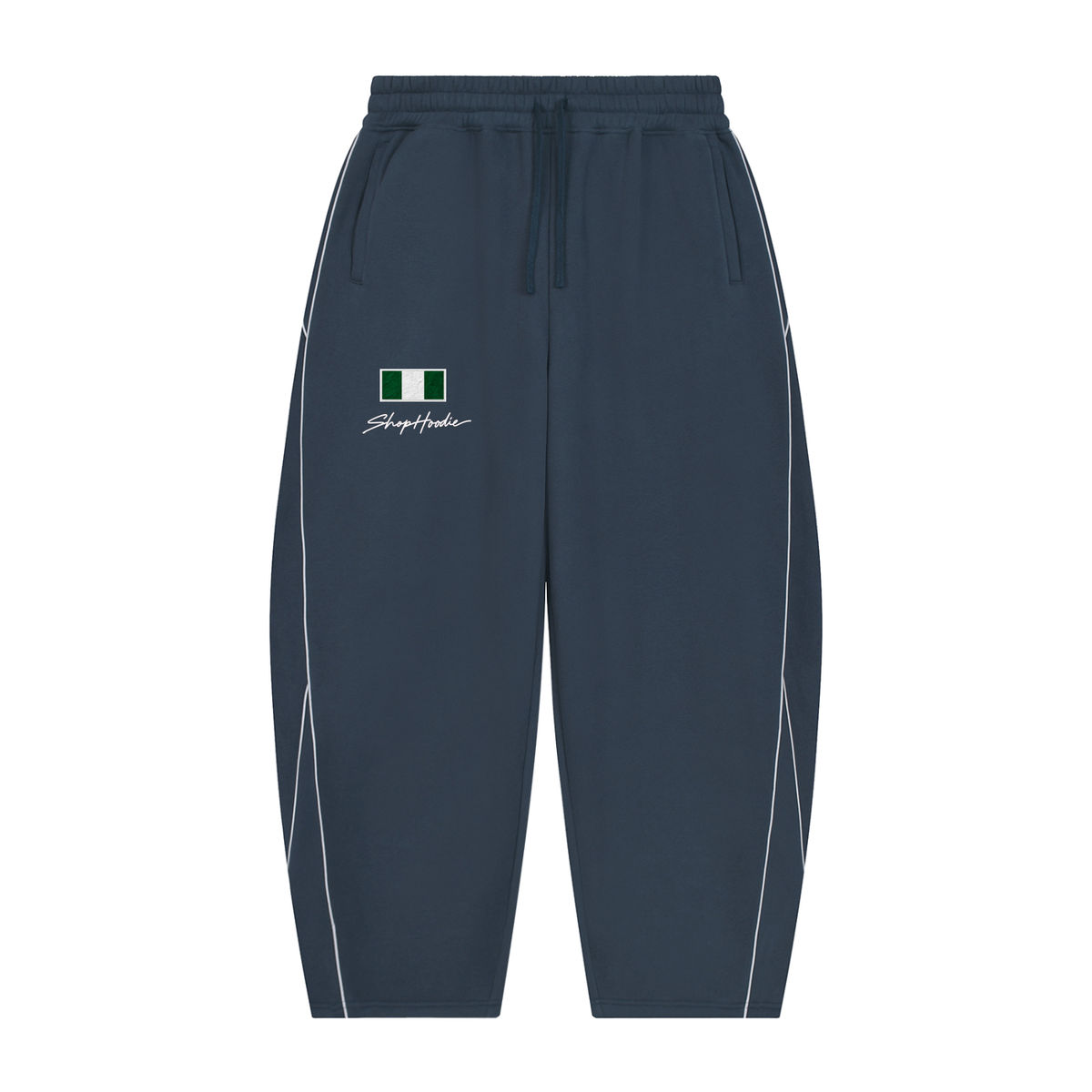 SHOPHOODIE® NIGERIA FLAG Piping Fleece Barrel-Leg Sweatpants — 345 GSM — view 5