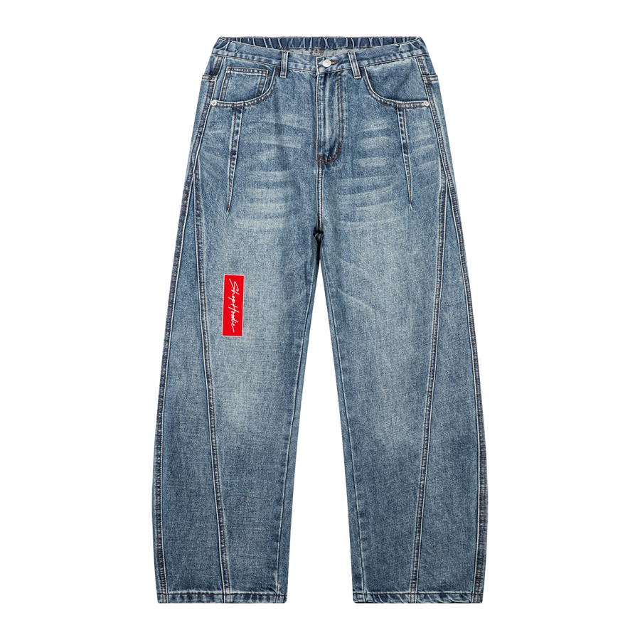 SHOPHOODIE® AVANT ELITE Vintage Wash Barrel-Leg Denim Jeans — 410 GSM