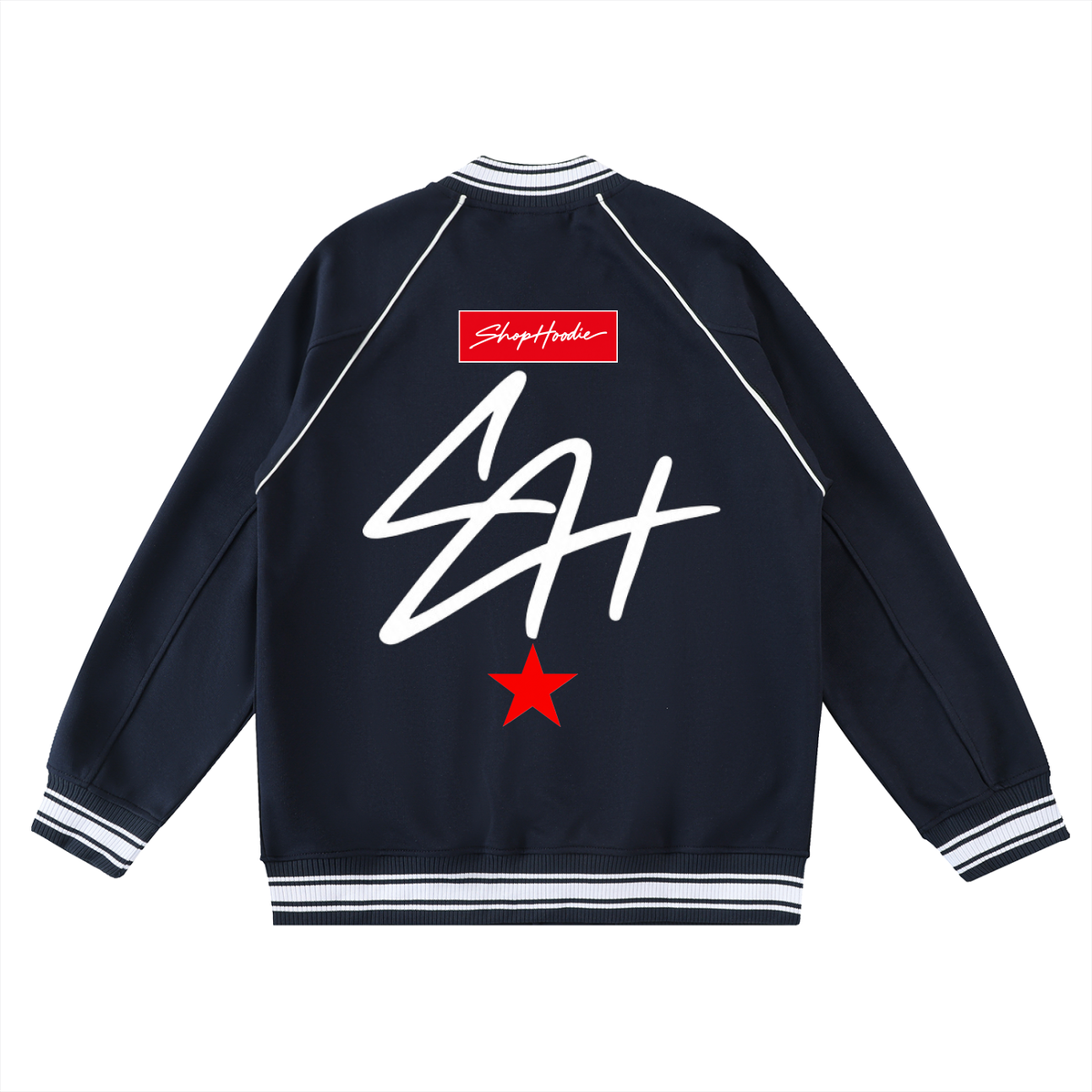 SHOPHOODIE® AVANT SH SIGNATURE Contrast Trim Raglan Varsity Jacket – product image 10