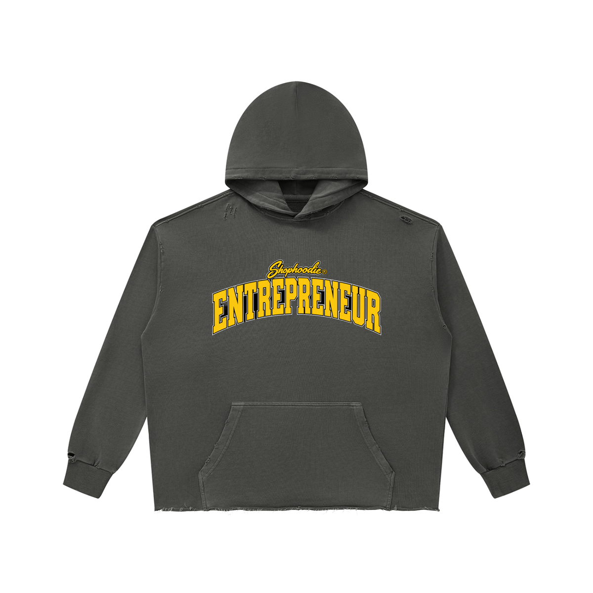 SHOPHOODIE® ENTREPRENEUR unisex 420 GSM heavyweight vintage-wash raw-edge hoodie — product view 5