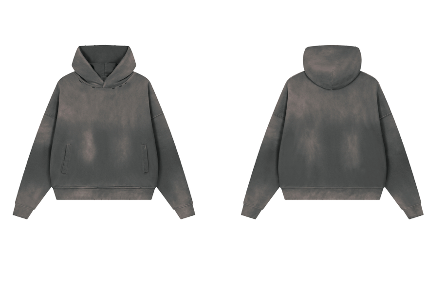 SHOPHOODIE® BLANK 370 GSM sunfade distressed boxy hoodie with vintage wash and frayed edges — product image 27
