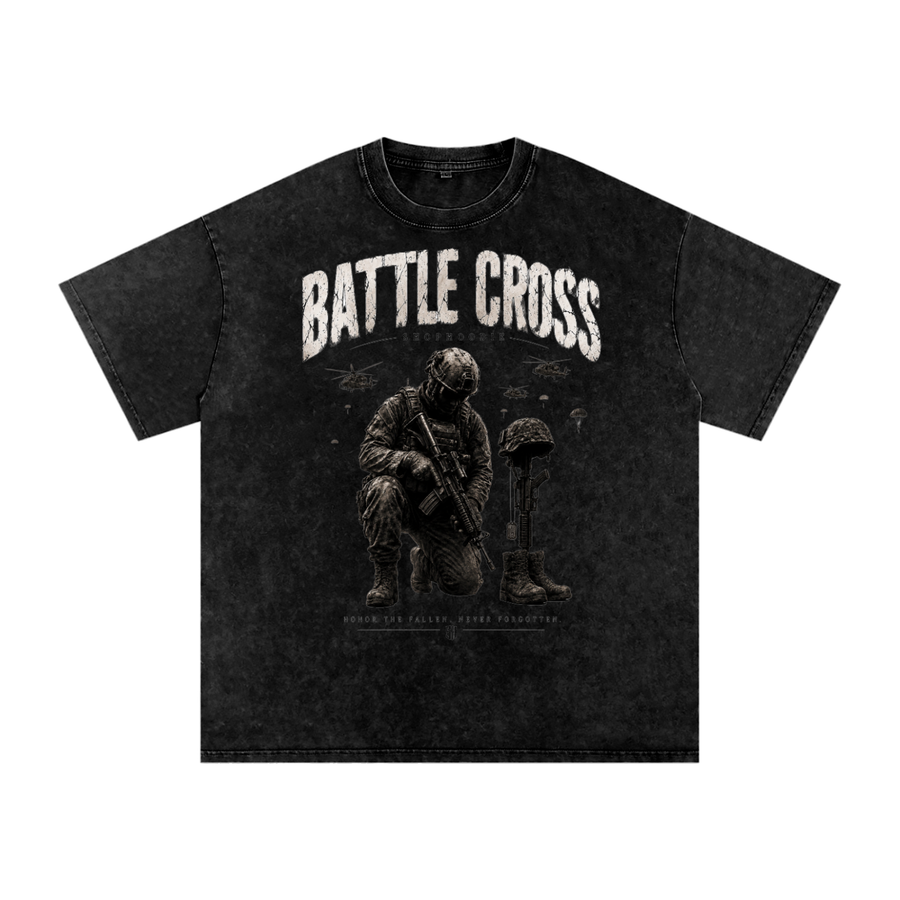 SHOPHOODIE® BATTLE CROSS Oversized Cotton T-Shirt — 250 GSM