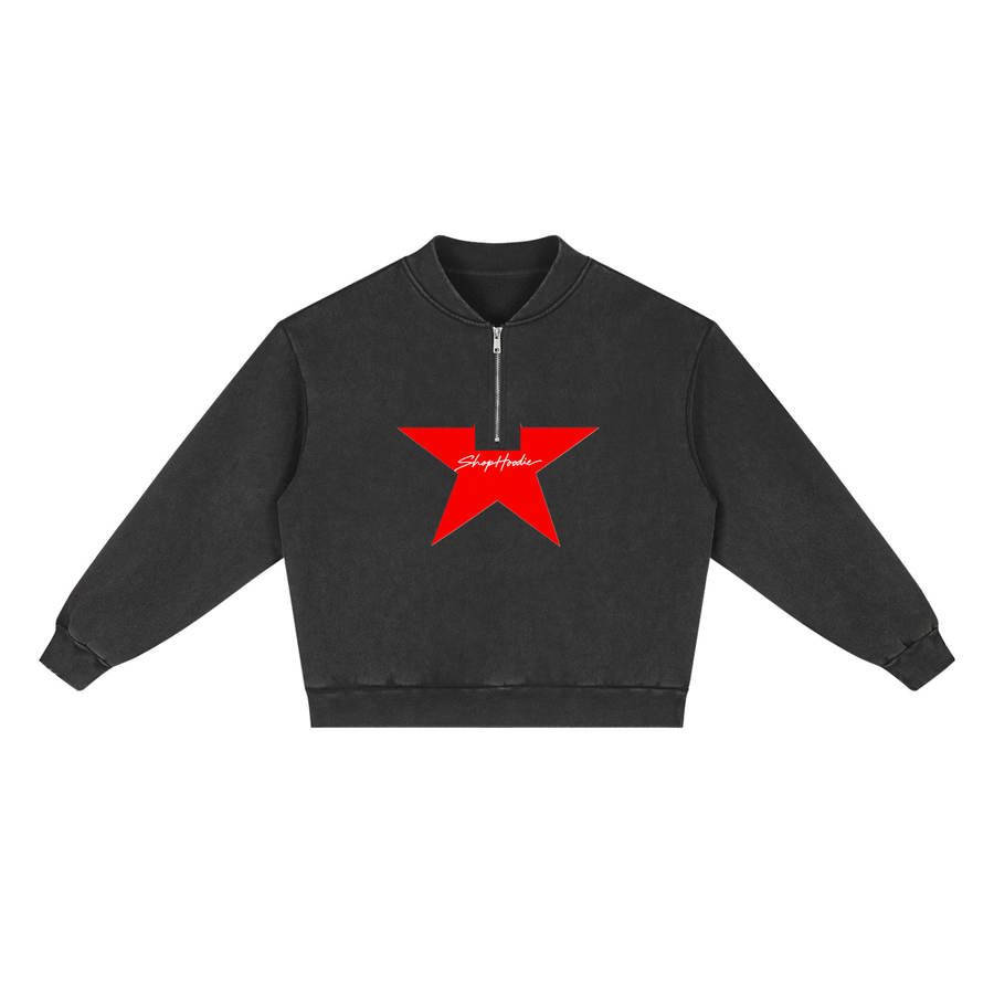 SHOPHOODIE® AVANT RED STAR LIMITED Unisex Vintage Wash Fleece Quarter Zip Sweatshirt — 380 GSM