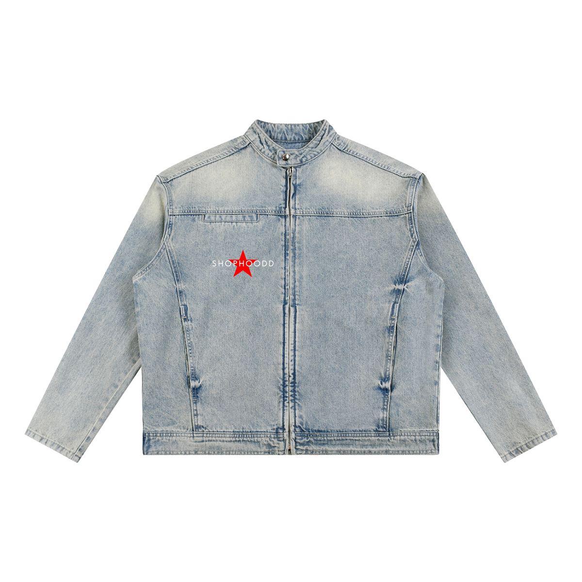 SHOPHOODIE® LONDON AVANT DELUXE 385 GSM oversized vintage-wash blue zip denim jacket — product view 1