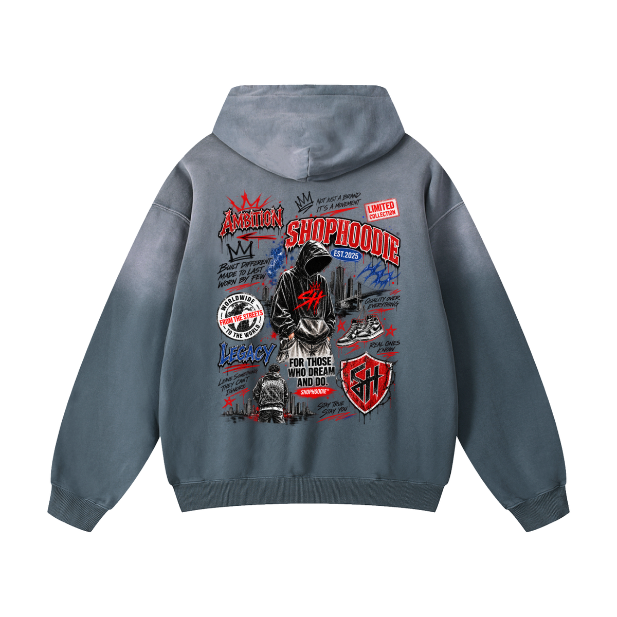 SHOPHOODIE® LONDON AMBITION IN MOTION Heavyweight Sunfade Oversized Hoodie — 400 GSM — product image 12