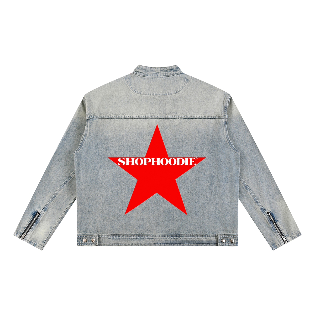 SHOPHOODIE® LONDON AVANT DELUXE 385 GSM oversized vintage-wash blue zip denim jacket — product view 2