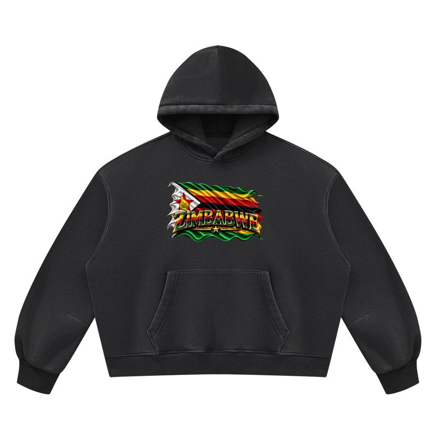 SHOPHOODIE® ZIMBABWE Vintage Wash Boxy Fleece Hoodie — 390 GSM