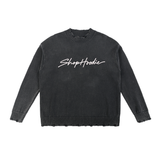SHOPHOODIE® Vintage Wash Hand-Frayed Oversized Crewneck Sweatshirt — 425 GSM