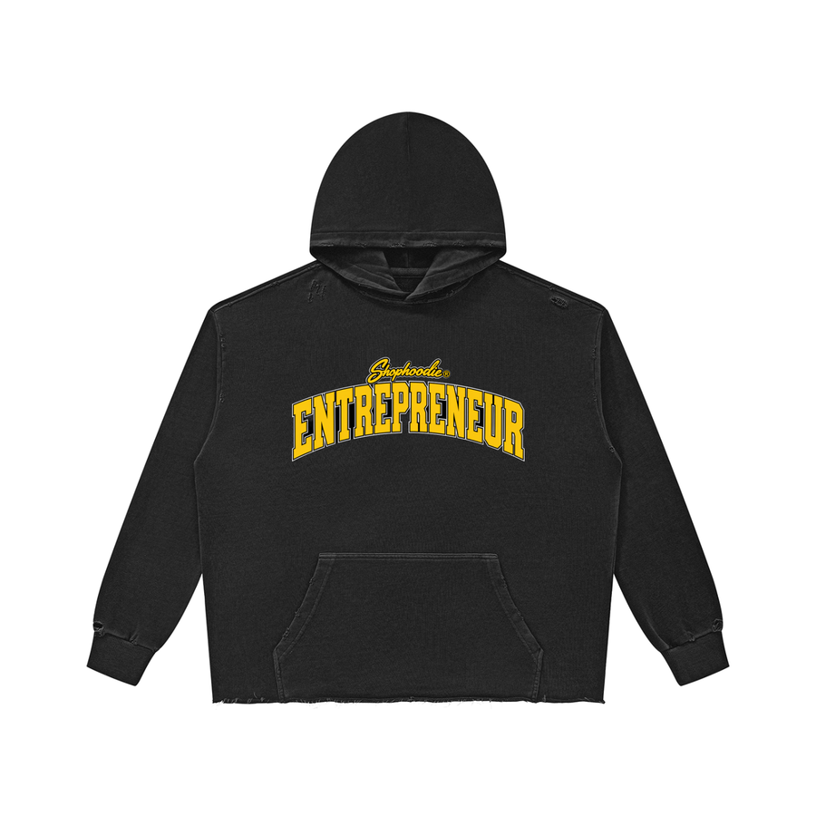 SHOPHOODIE® ENTREPRENEUR Unisex Heavyweight Vintage-Wash Raw-Edge Hoodie — 420 GSM