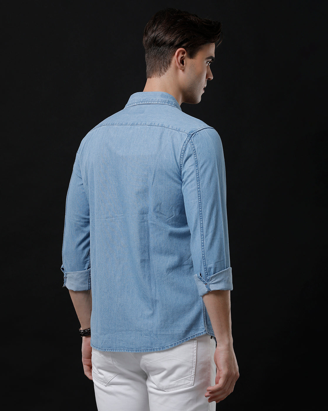 Men's Slim Fit Solid Denim Casual Shirt (MOIST)