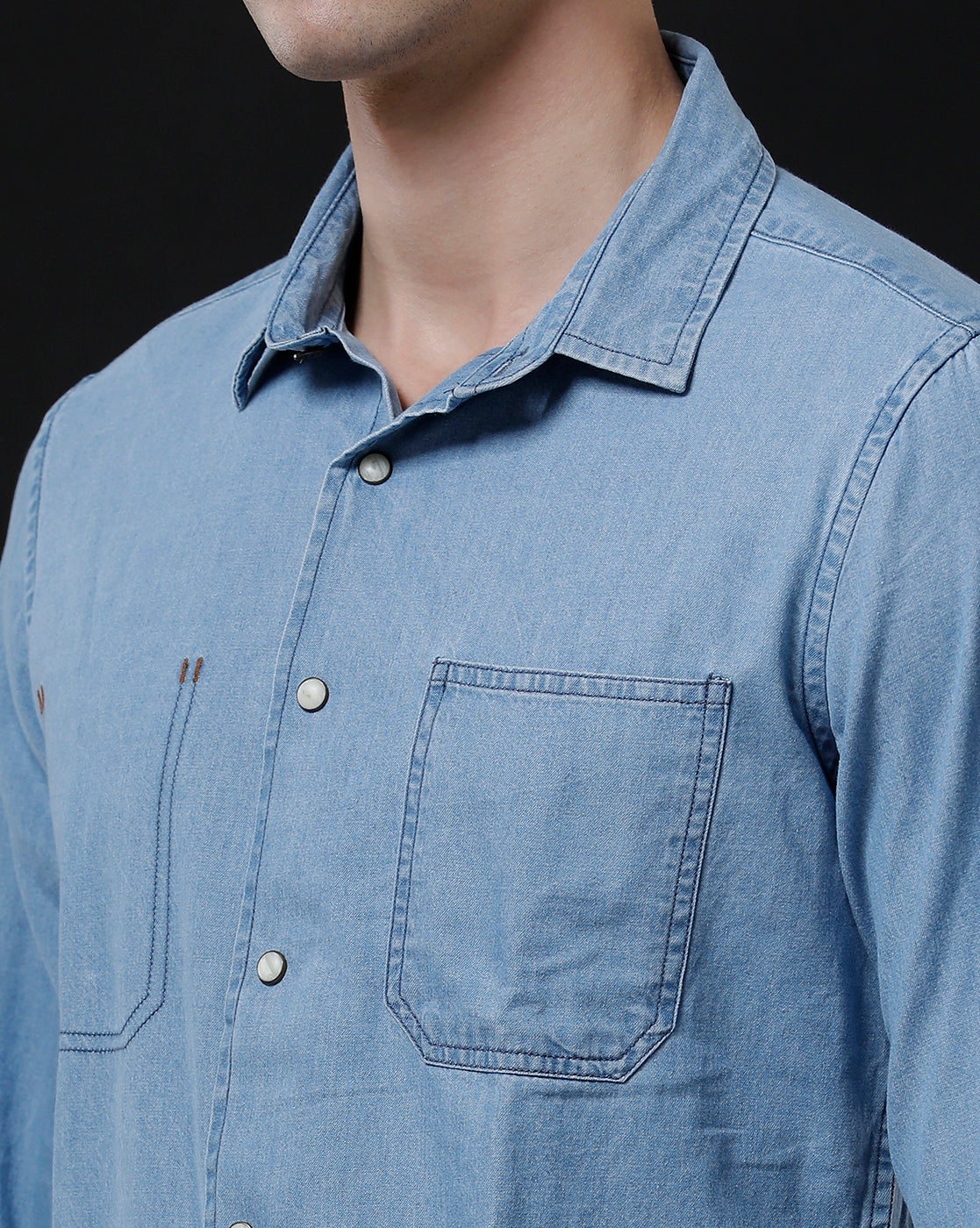 Men's Slim Fit Solid Denim Casual Shirt (MOIST)