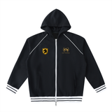 SHOPHOODIE® Striped Trim Zip-Up Hoodie & Wide Leg Drawstring Sweatpants Complete Set