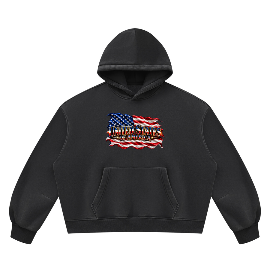 SHOPHOODIE® UNITED STATES Vintage Wash Boxy Hoodie — 390 GSM