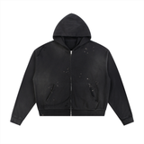 SHOPHOODIE® BLANK Sun Fade Frayed Raw Edge Fleece Zip Hoodie — 404 GSM