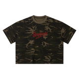 Shophoodie red logo Unisex Camo Boxy T-Shirt