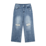 SHOPHOODIE® BLANK Men's Distressed Straight-Leg Denim Jeans — 380 GSM