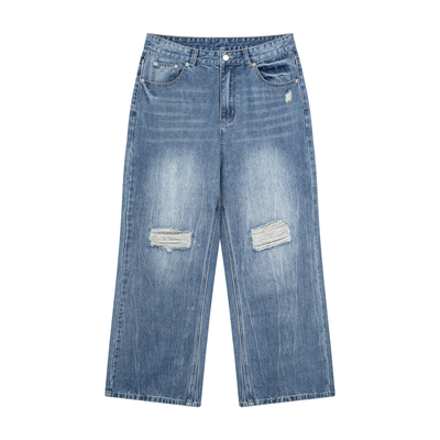 SHOPHOODIE® BLANK Men's Distressed Straight-Leg Denim Jeans — 380 GSM