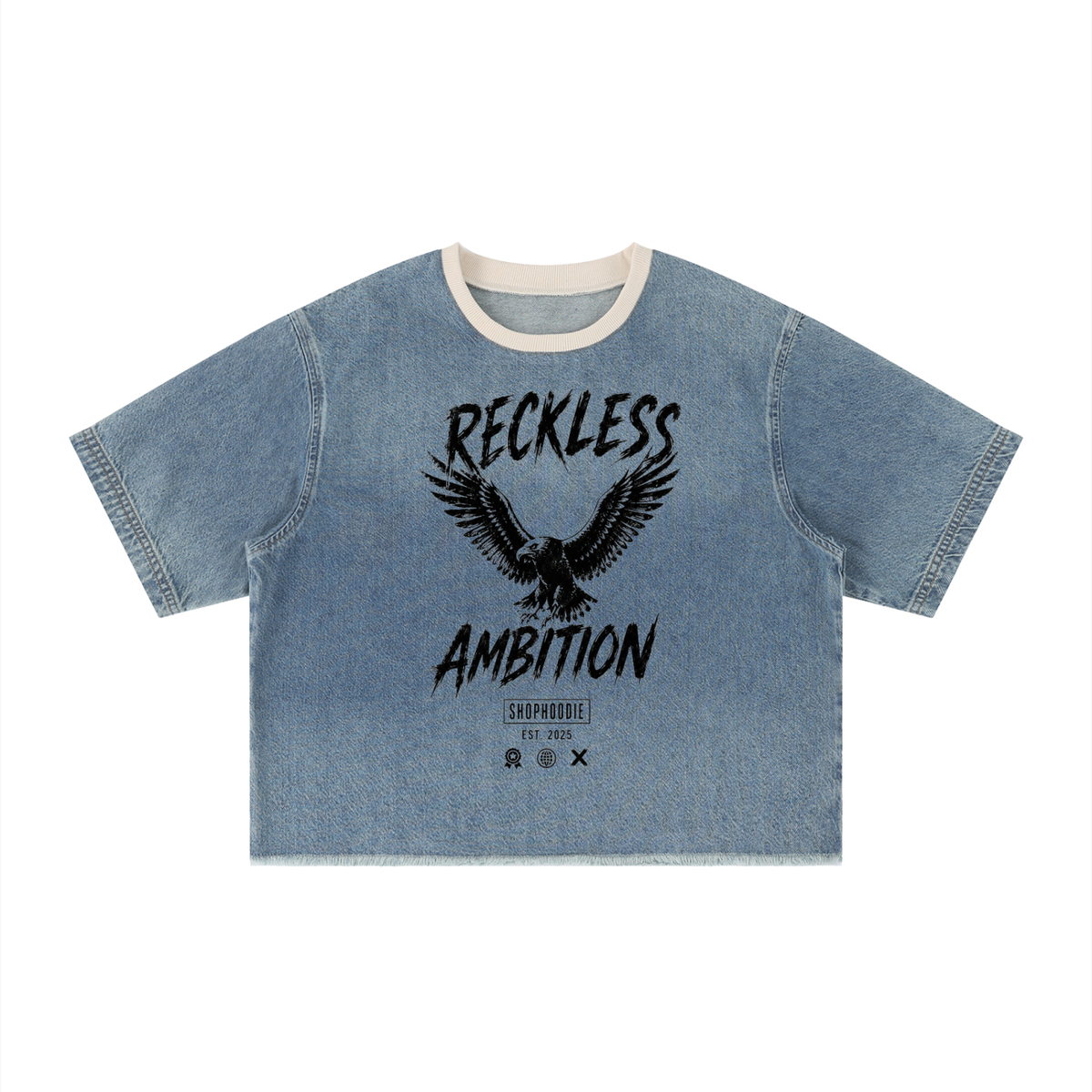 SHOPHOODIE® Reckless Ambition Denim Tee — top half of this complete set, further view