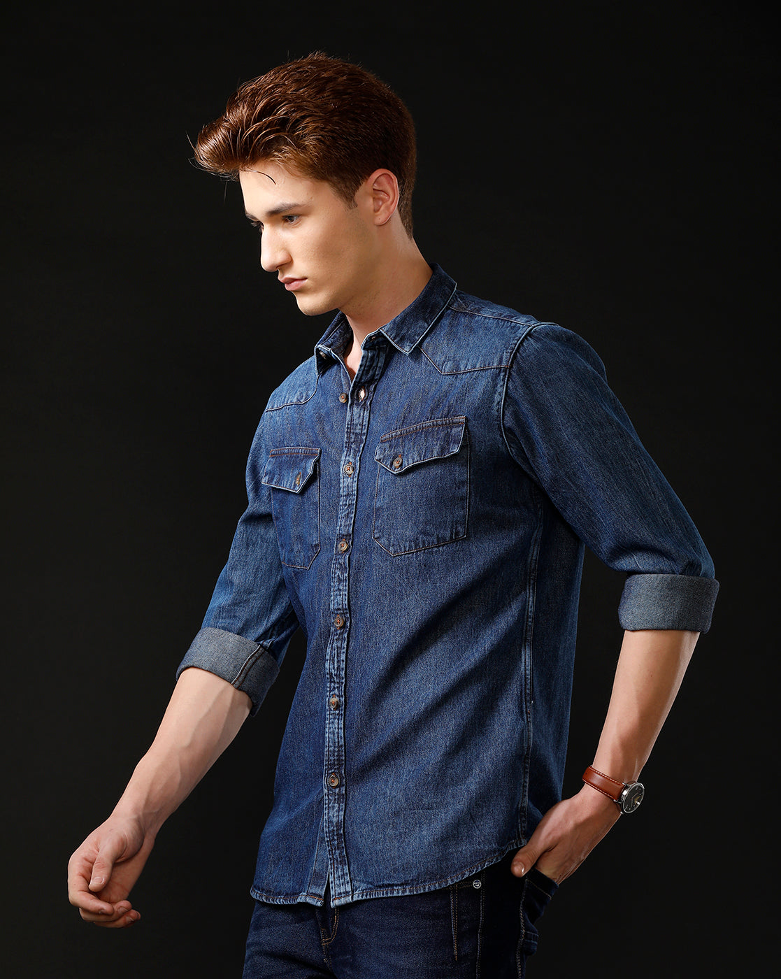 Men's Slim Fit Solid Denim Casual Shirt (ANOKA)