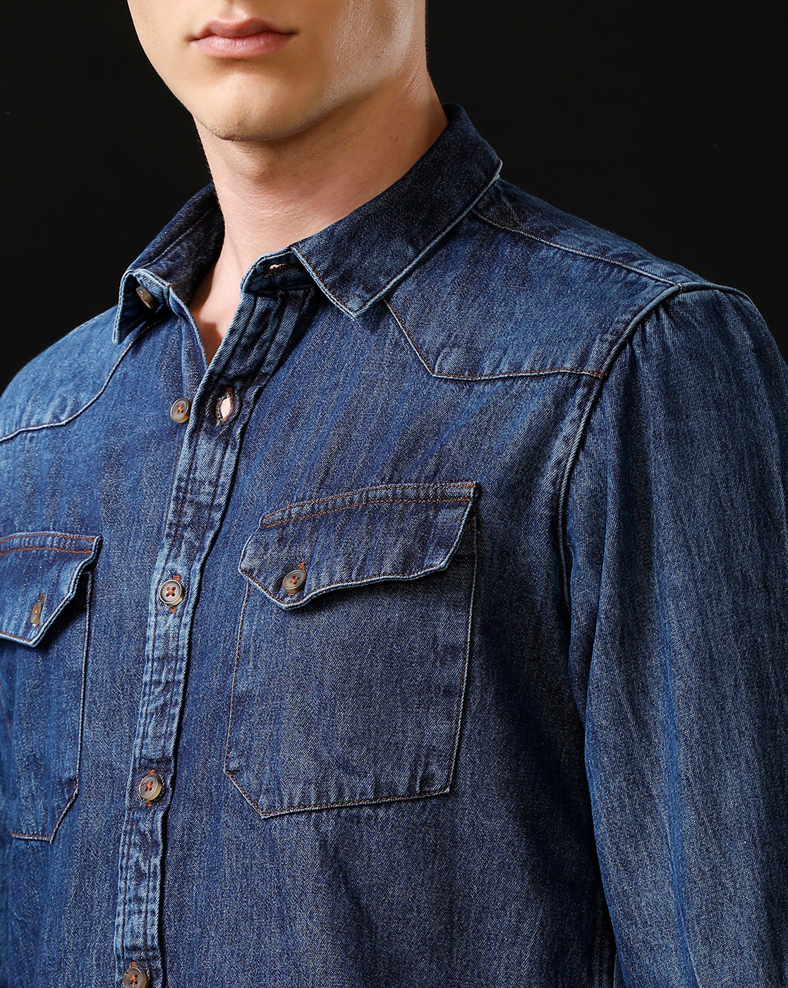 Men's Slim Fit Solid Denim Casual Shirt (ANOKA)