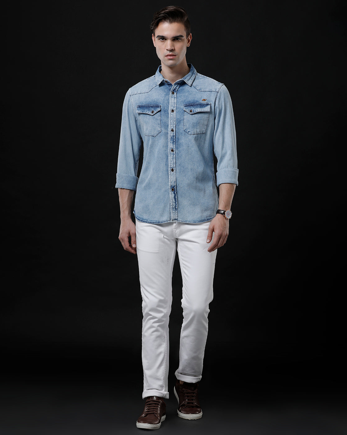 Men's Slim Fit Solid Denim Casual Shirt (ANANT)
