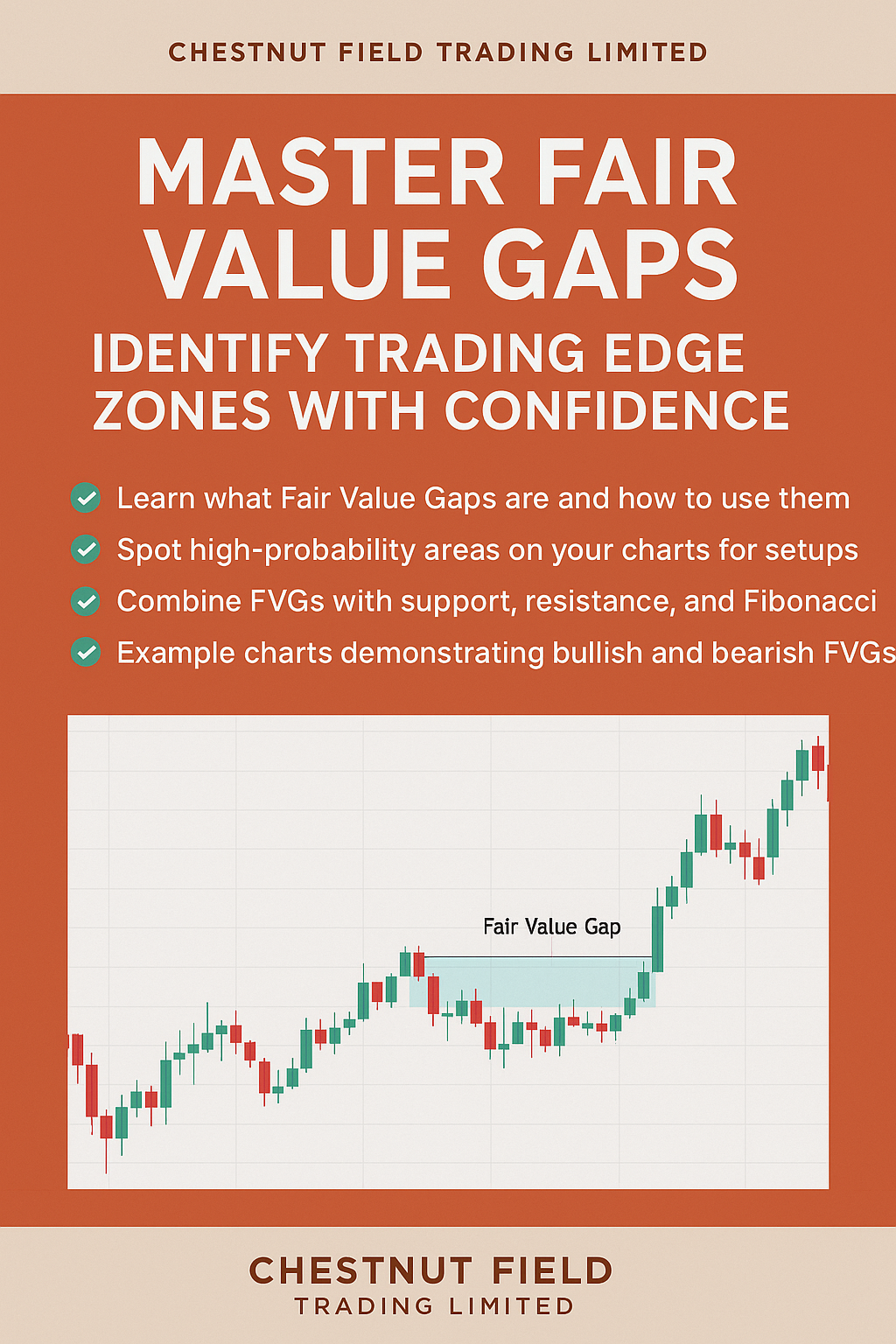 Book cover of 'Master Fair Value Gaps' with a trading chart on an orange background