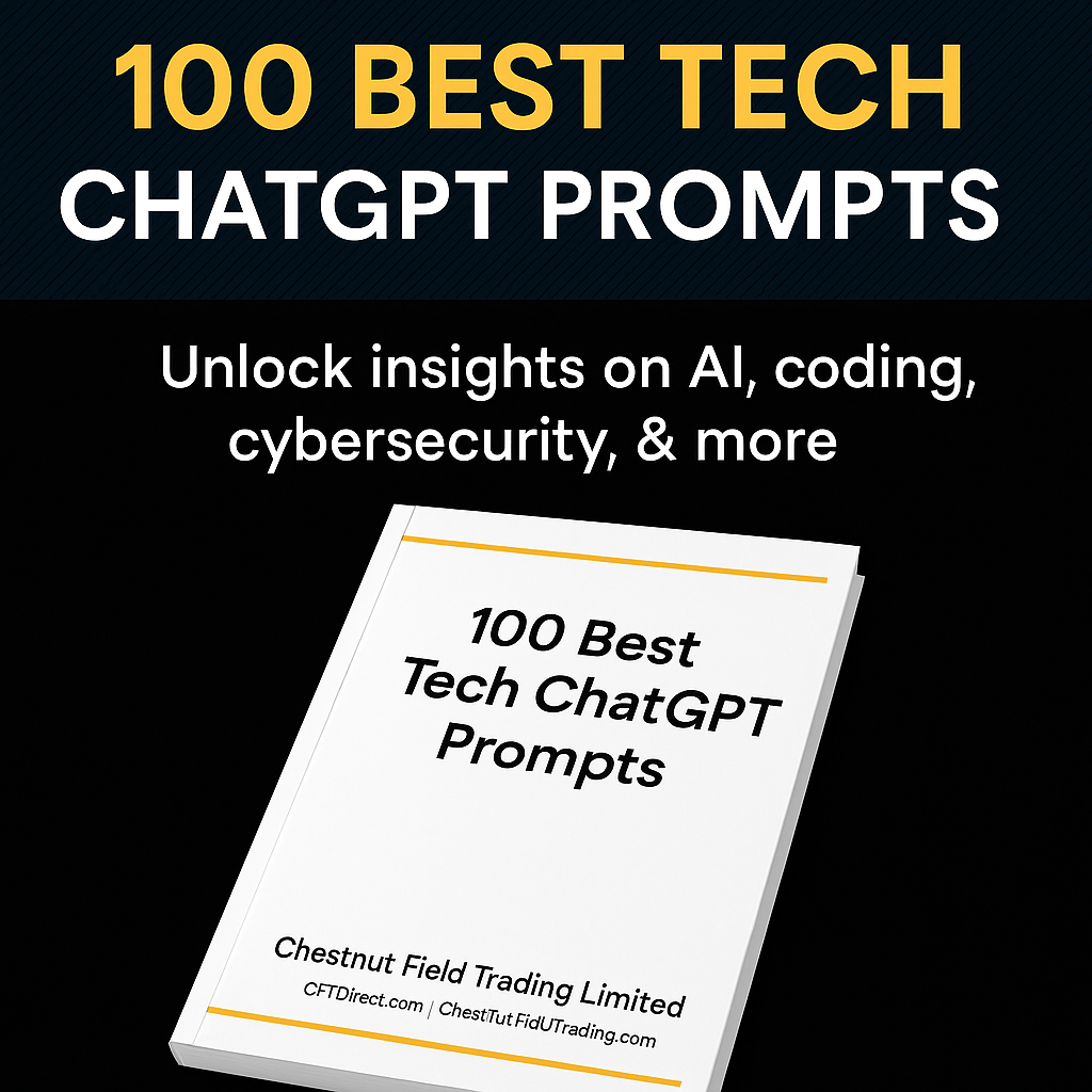 Book titled '100 Best Tech ChatGPT Prompts' on a black background
