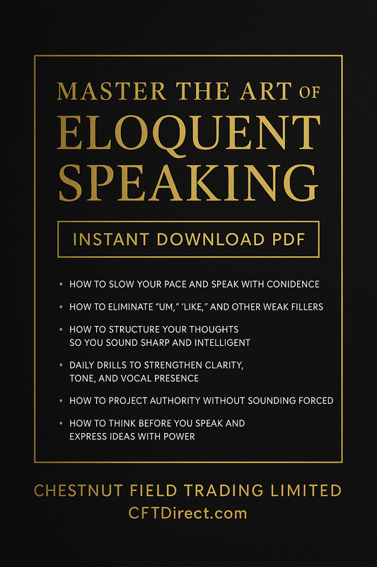 Book cover of 'Master the Art of Eloquent Speaking' with gold text on a black background