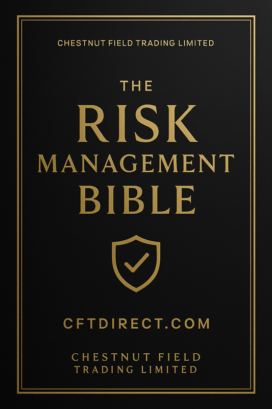 Book cover of 'The Risk Management Bible' with gold text on a black background