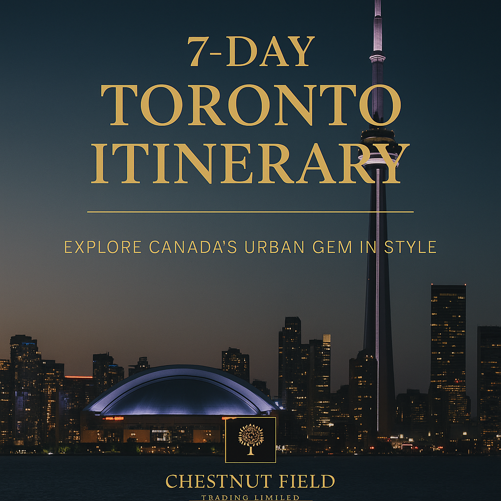 Toronto skyline with text overlay for a 7-day itinerary