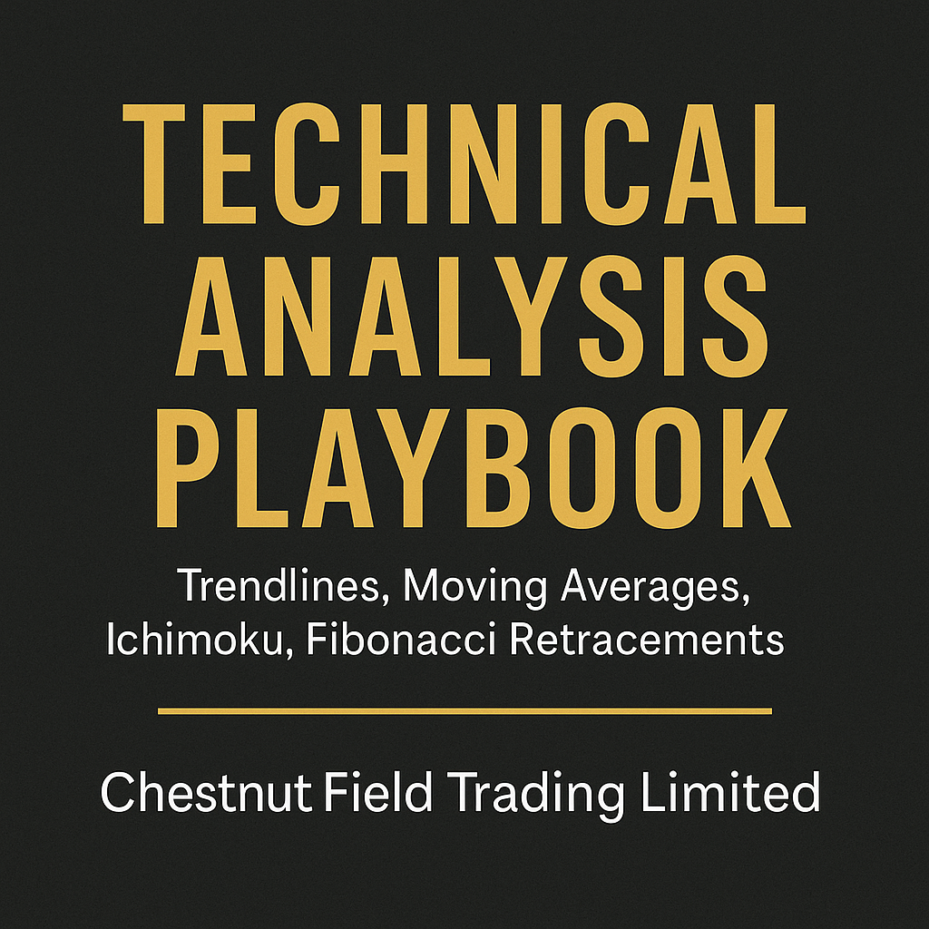 Book cover of 'Technical Analysis Playbook' by Chestnut Field Trading Limited on a black background.