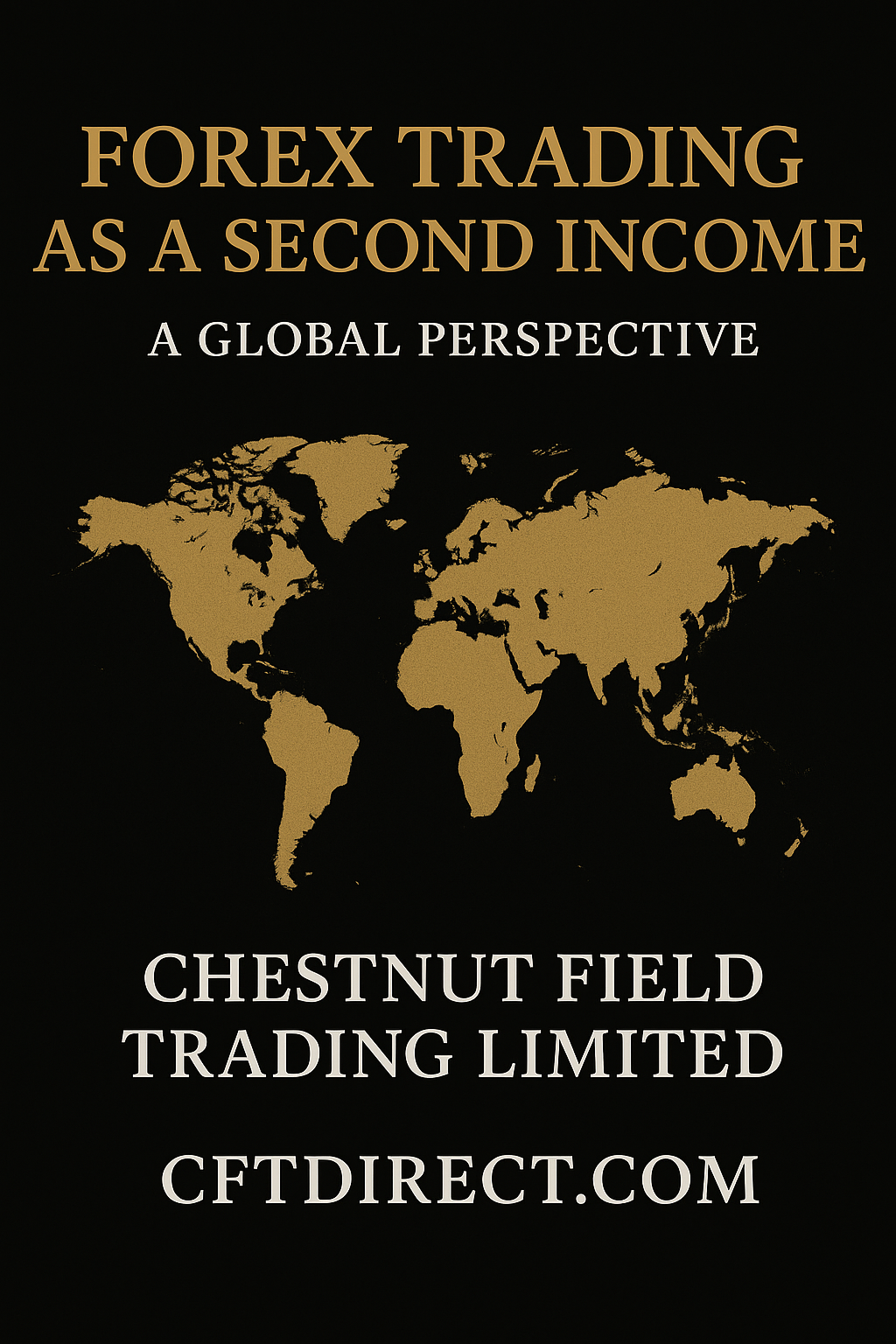 Book cover of 'Forex Trading as a Second Income' with world map and text on black background