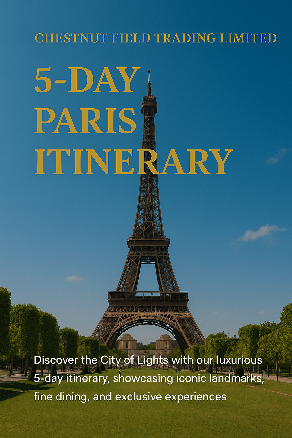 5-Day Paris Itinerary book cover with Eiffel Tower and blue sky
