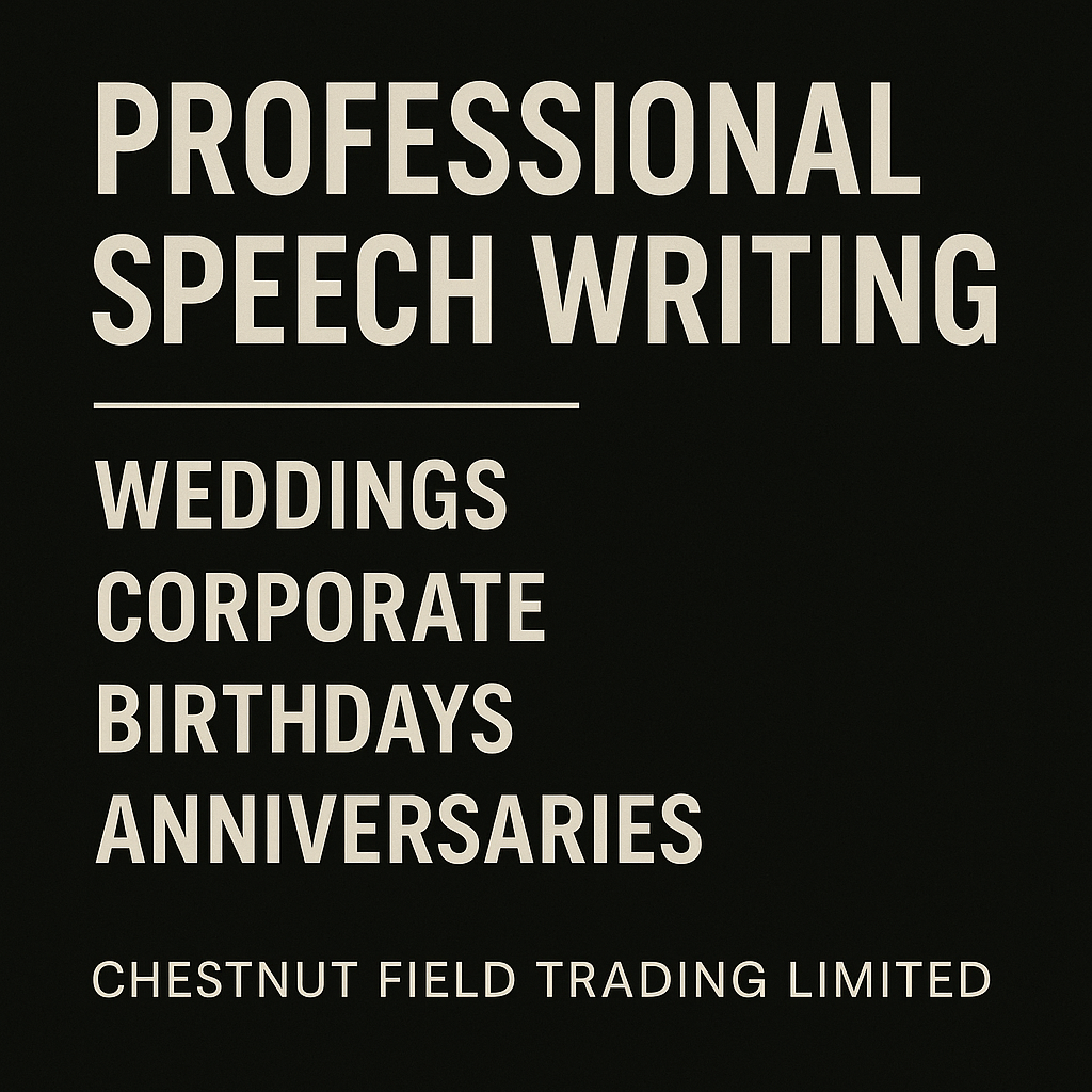 Advertisement for professional speech writing services on a black background with white text.