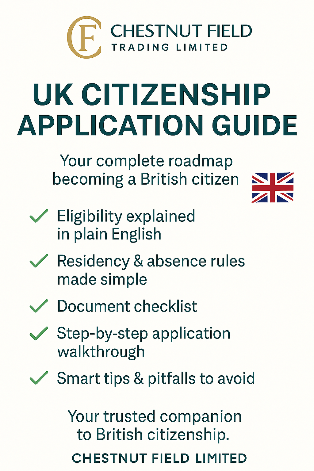 Chestnut Field Trading Limited UK Citizenship Application Guide on a white background