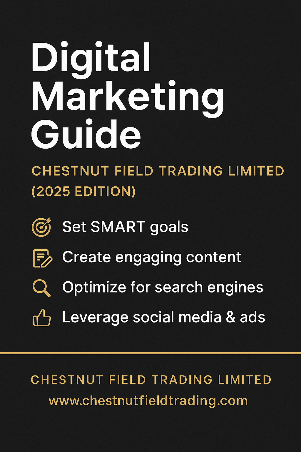 Digital Marketing Guide by Chestnut Field Trading Limited on a black background