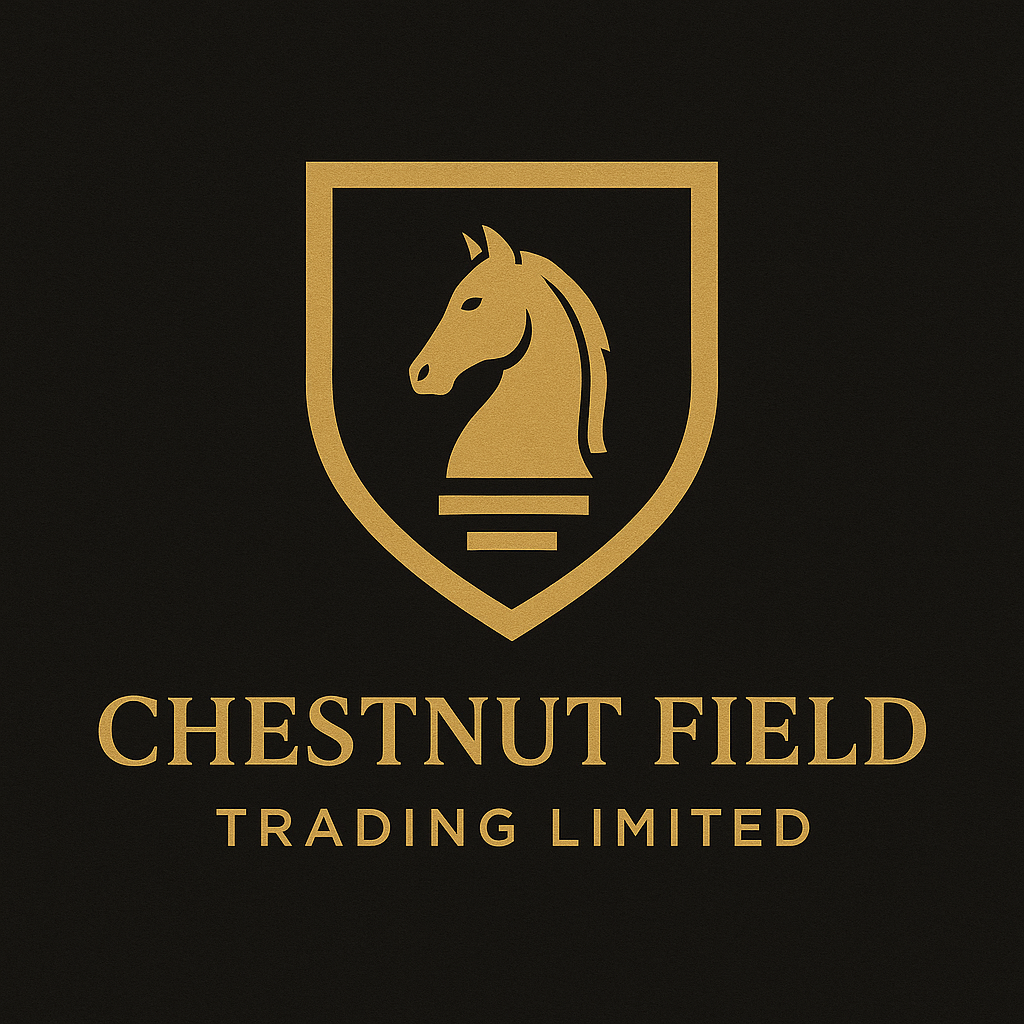 Logo of Chestnut Field Trading Limited with a gold horse head on a black background