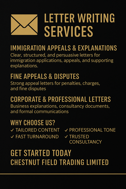 Letter Writing Services – Immigration Appeals, Fine Appeals & Corporate Consultancy